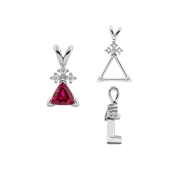ITI NYC Triangle Shape V-End Pendants With 3 Accents in Sterling Silver (3.00 mm - 9.00 mm)