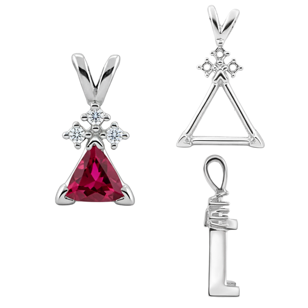 ITI NYC Triangle Shape V-End Pendants With 3 Accents in Sterling Silver (3.00 mm - 9.00 mm)
