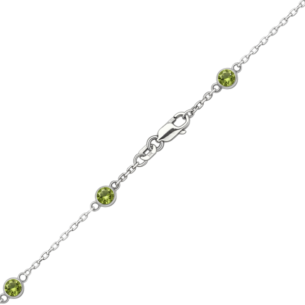 Finished Diamond by the Yard Cable Chain Bracelet in 14K White Gold with Peridot Stones