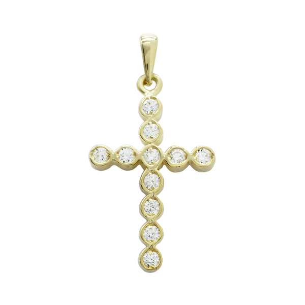 ITI NYC Bezel Set Cross Pendant with Diamonds in 14K Gold