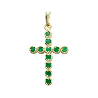 ITI NYC 14K Yellow Gold Bezel Set Cross Pendant with Emeralds