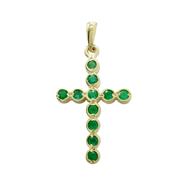 ITI NYC 14K Yellow Gold Bezel Set Cross Pendant with Emeralds