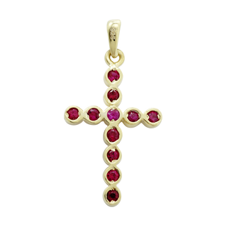 ITI NYC Bezel Set Cross Pendant with Ruby Stones in 14K Gold