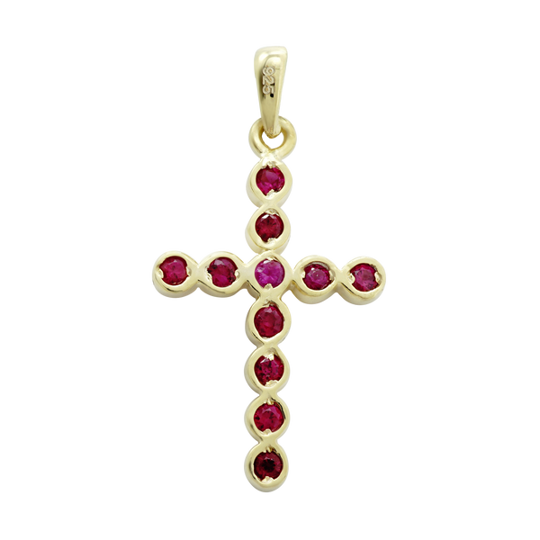 ITI NYC Bezel Set Cross Pendant with Ruby Stones in 14K Gold