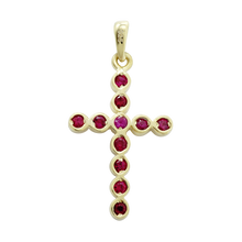 Load image into Gallery viewer, ITI NYC Bezel Set Cross Pendant with Ruby Stones in 14K Gold
