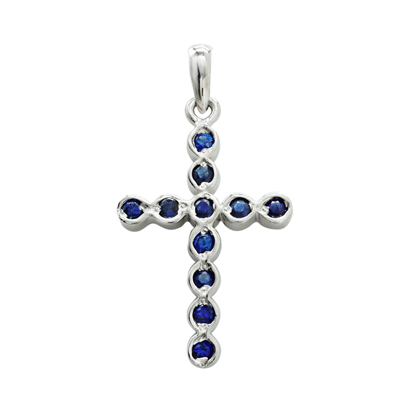 ITI NYC Bezel Set Cross Pendant with Sapphire Stones in 14K Gold
