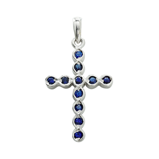 ITI NYC Bezel Set Cross Pendant with Sapphire Stones in 14K Gold