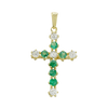 ITI NYC 14K Yellow Gold Cross Pendant with Diamonds and Emeralds