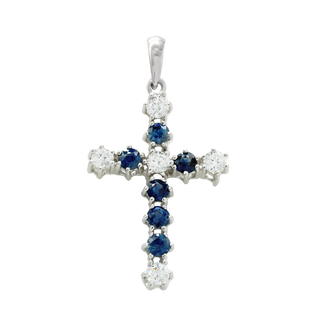 ITI NYC Cross Pendant with Diamonds and Sapphire Stones in 14K Gold