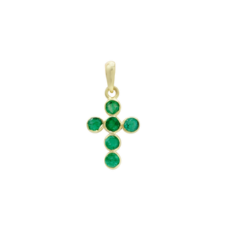 ITI NYC Bezel Set Cross Pendant with Emerald Stones in 14K Gold