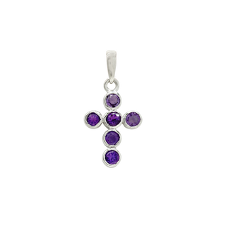 ITI NYC Bezel Set Cross Pendant with Amethyst Stones in 14K Gold