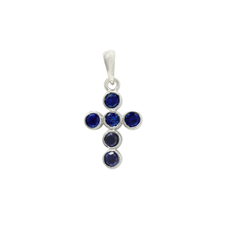 ITI NYC Bezel Set Cross Pendant with Sapphire Stones in 14K Gold