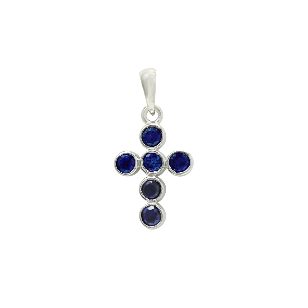 ITI NYC Bezel Set Cross Pendant with Sapphire Stones in 14K Gold