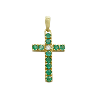 ITI NYC Cross Pendant with Diamonds and Emerald Stones in 14K Gold