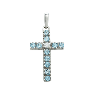 ITI NYC Cross Pendant with Diamonds and Blue Topaz Stones in 14K Gold