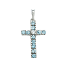 Load image into Gallery viewer, ITI NYC Cross Pendant with Diamonds and Blue Topaz Stones in 14K Gold
