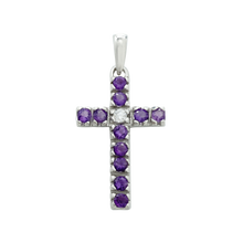 Load image into Gallery viewer, ITI NYC Cross Pendant with Diamonds and Amethyst Stones in 14K Gold
