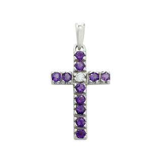 ITI NYC Cross Pendant with Diamonds and Amethyst Stones in 14K Gold