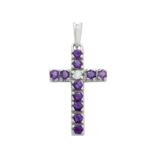 ITI NYC Cross Pendant with Diamonds and Amethyst Stones in 14K Gold