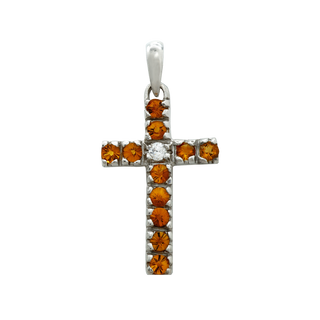 ITI NYC Cross Pendant with Diamonds and Citrine Stones in 14K Gold