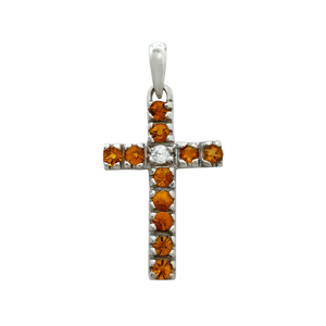 ITI NYC Cross Pendant with Diamonds and Citrine Stones in 14K Gold