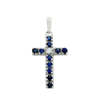 ITI NYC Cross Pendant with Diamonds and Sapphire Stones in 14K Gold