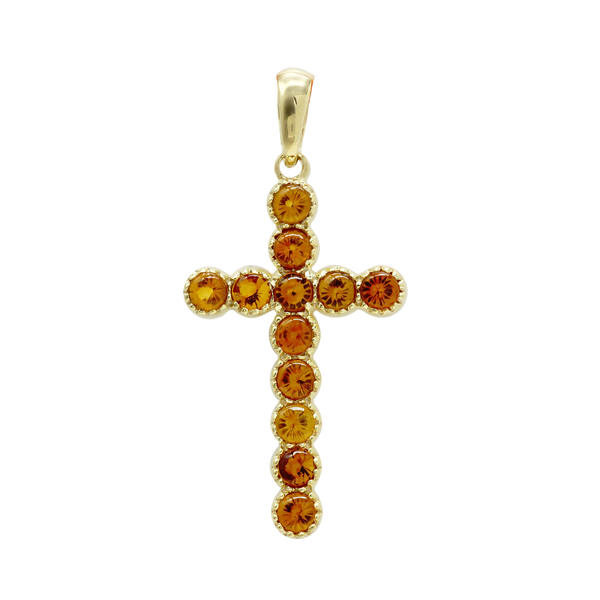 ITI NYC Bezel Set Cross Pendant with Citrine Stones in 14K Gold
