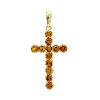 ITI NYC Bezel Set Cross Pendant with Citrine Stones in 14K Gold