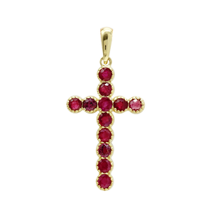 ITI NYC Bezel Set Cross Pendant with Ruby Stones in 14K Gold