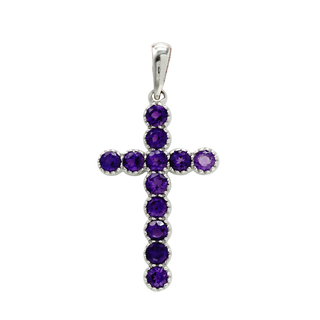 ITI NYC Bezel Set Cross Pendant with Amethyst Stones in 14K Gold