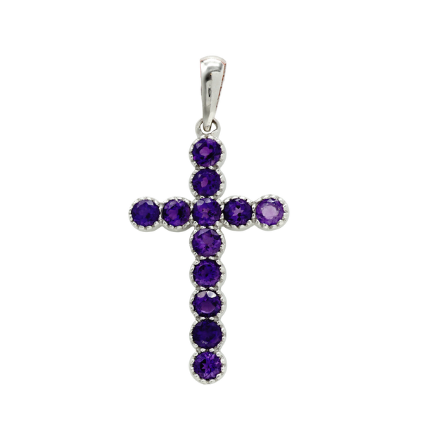 ITI NYC Bezel Set Cross Pendant with Amethyst Stones in 14K Gold