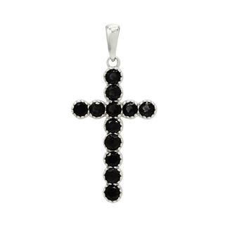 ITI NYC Bezel Set Cross Pendant with Smokey Topaz Stones in 14K Gold