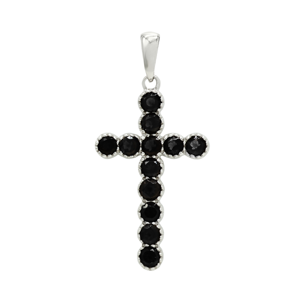 ITI NYC Bezel Set Cross Pendant with Smokey Topaz Stones in 14K Gold