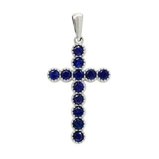 ITI NYC Bezel Set Cross Pendant with Sapphire Stones in 14K Gold