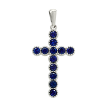 Load image into Gallery viewer, ITI NYC Bezel Set Cross Pendant with Sapphire Stones in 14K Gold
