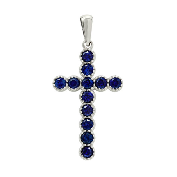 ITI NYC Bezel Set Cross Pendant with Sapphire Stones in 14K Gold