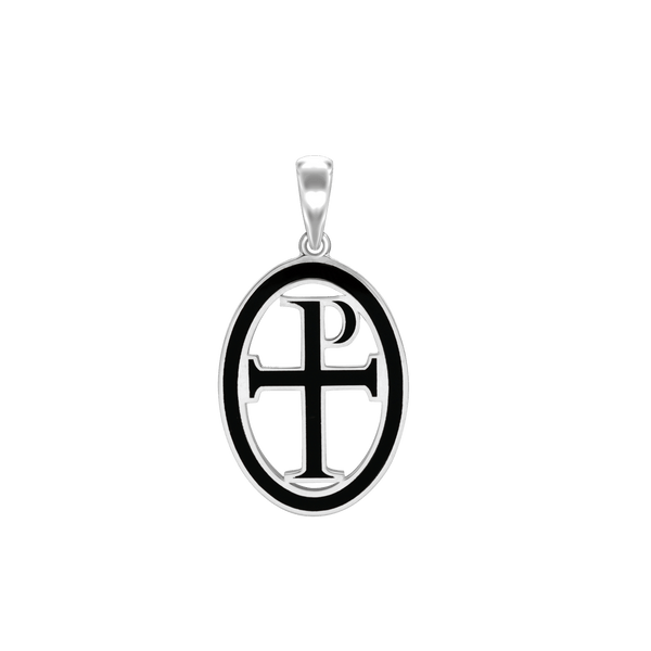 ITI NYC Tau-Rho Cross Pendant Medallion with Black Enamel in Sterling Silver