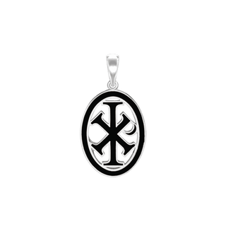 ITI NYC Chi-Rho Cross Pendant Medallion with Black Enamel in Sterling Silver