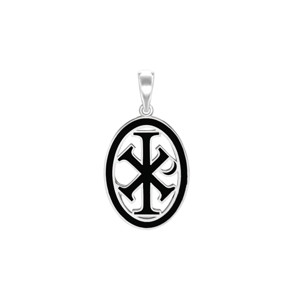 ITI NYC Chi-Rho Cross Pendant Medallion with Black Enamel in Sterling Silver