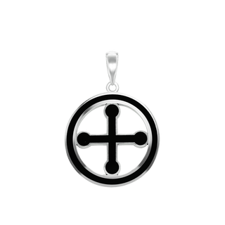ITI NYC Pommee Cross Pendant Medallion with Black Enamel in Sterling Silver