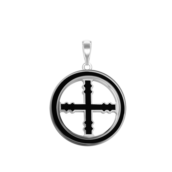 ITI NYC Engrailed Cross Pendant Medallion with Black Enamel in Sterling Silver
