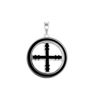 ITI NYC Engrailed Cross Pendant Medallion with Black Enamel in Sterling Silver