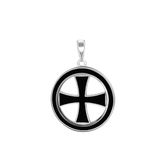 ITI NYC Pattee Cross Pendant Medallion with Black Enamel in Sterling Silver