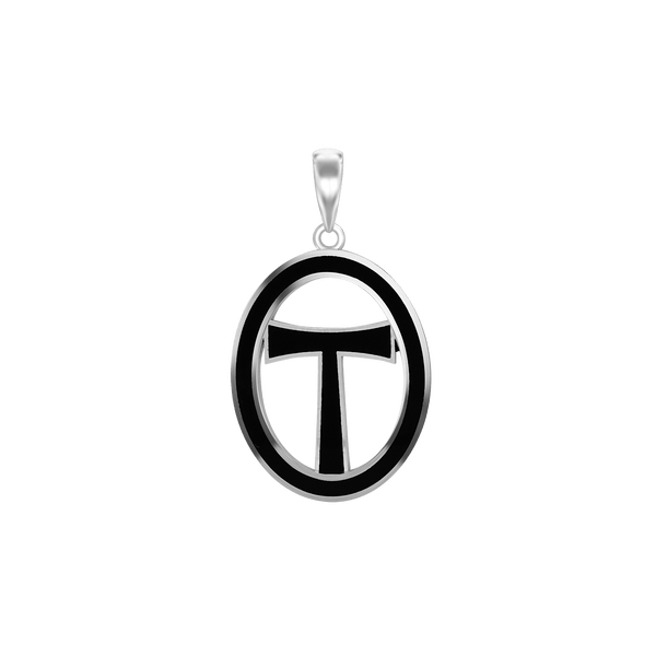 ITI NYC Tau Cross Pendant Medallion with Black Enamel in Sterling Silver