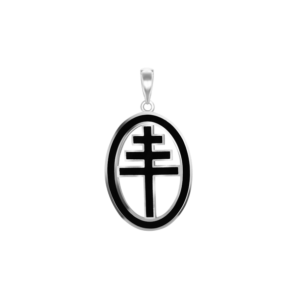 ITI NYC Papal Cross Pendant Medallion with Black Enamel in Sterling Silver