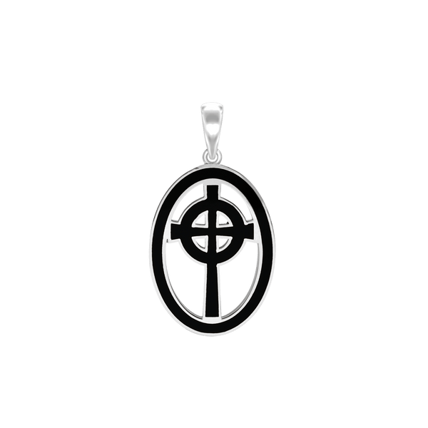 ITI NYC Celtic Cross Pendant Medallion with Black Enamel in Sterling Silver