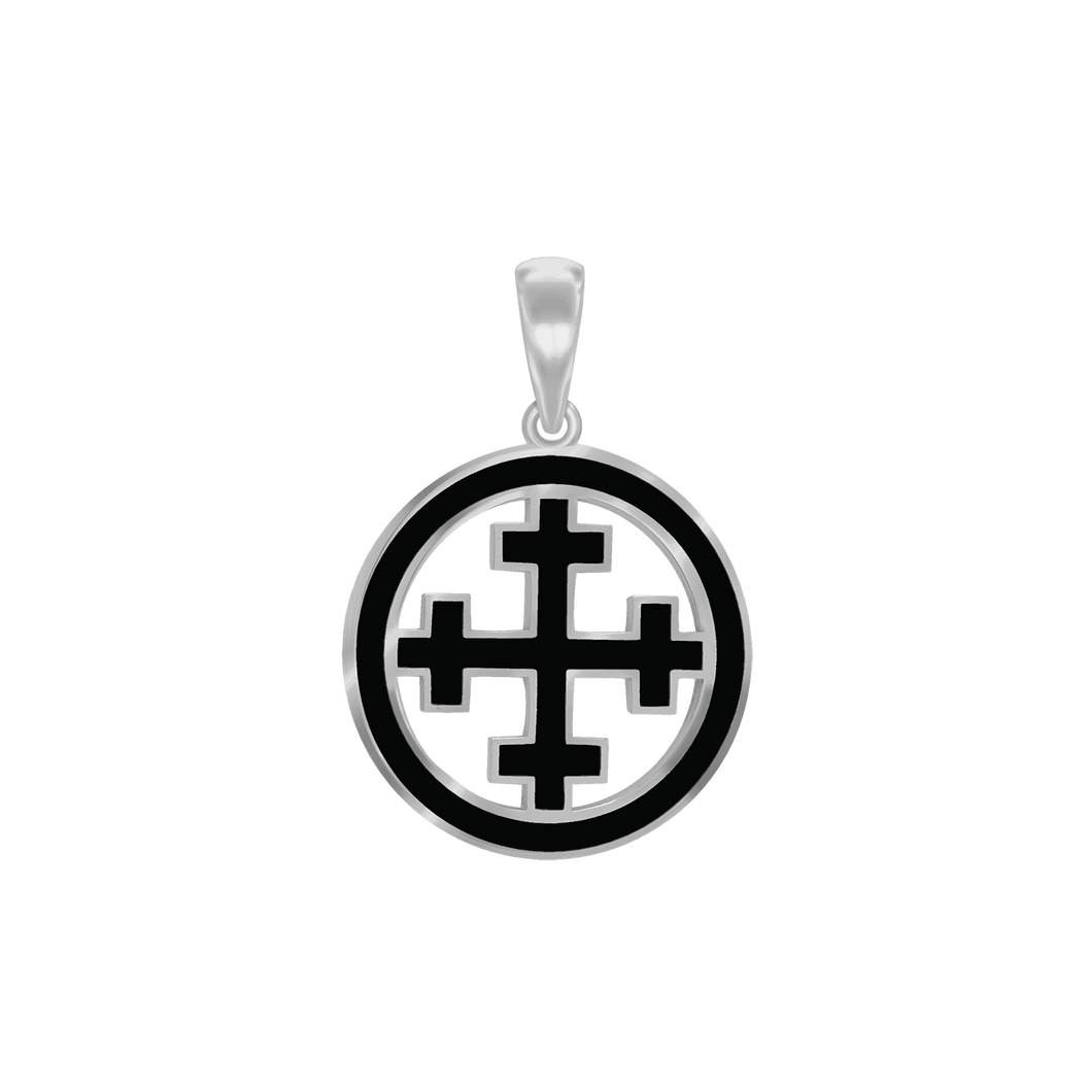 ITI NYC Crosslet Cross Pendant Medallion with Black Enamel in Sterling Silver