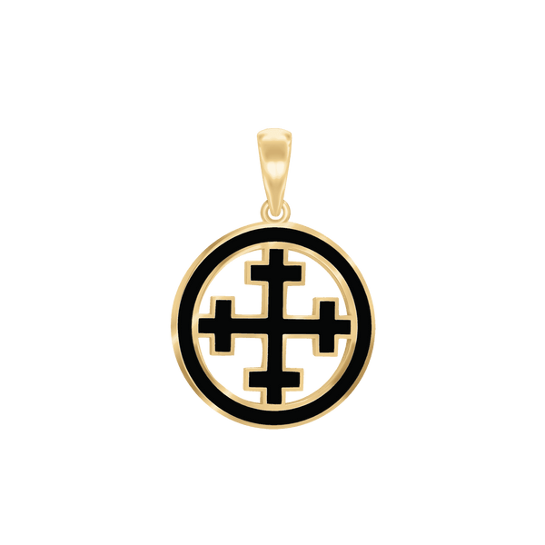 ITI NYC Crosslet Cross Pendant Medallion with Black Enamel in Sterling Silver