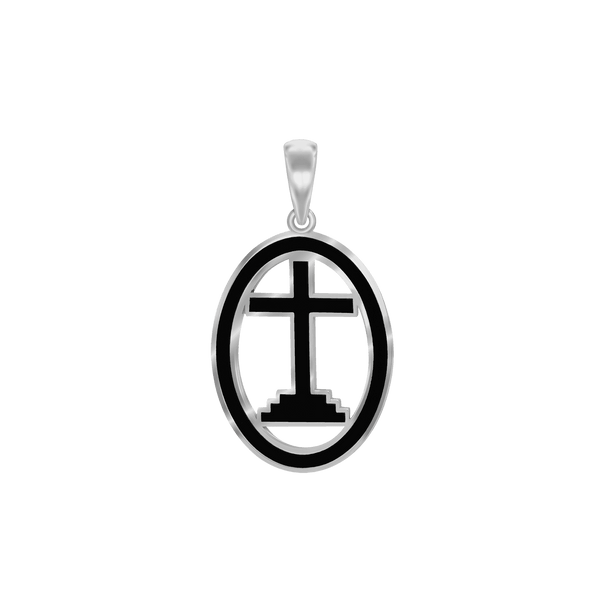 ITI NYC Calvary Cross Pendant Medallion with Black Enamel in Sterling Silver