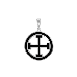 ITI NYC Potent Cross Pendant Medallion with Black Enamel in Sterling Silver